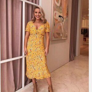Kookai summer maxi dress; size XS; mustard, yellow, floral; cutouts